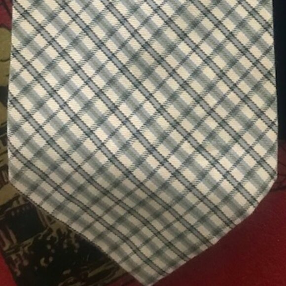 POLO BY RALPH LAUREN HANDMADE VINTAGE MEN'S TIE- COTTON IVORY GREEN BLUE PLAID - Picture 4 of 7